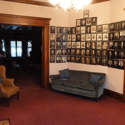 We enter through the front door of our building into an entrance hall that leads to the front parlor where one wall is devoted to pictures of the Past Presidents of the Society beginning in 1803.