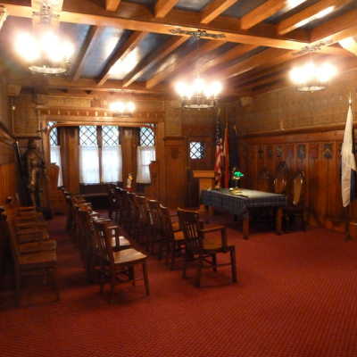 Plaques of the clans decorate the walls.  The Albany tartan and the Saltire remind us of our heritage.